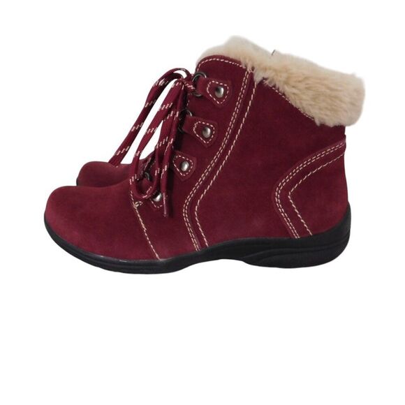 Earth Origins Boots CROWLEY Womens Ankle Winter Suede Leather Burgundy Zip 7.5 M - Picture 5 of 9